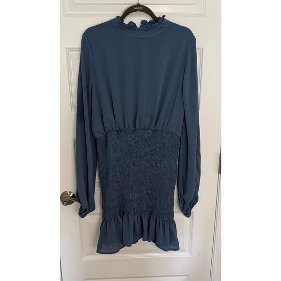 Fashion Nova Blue Smocked Waist Ruffle Hem Long Sleeve Dress Women’s 2X NWOT - Picture 1 of 7